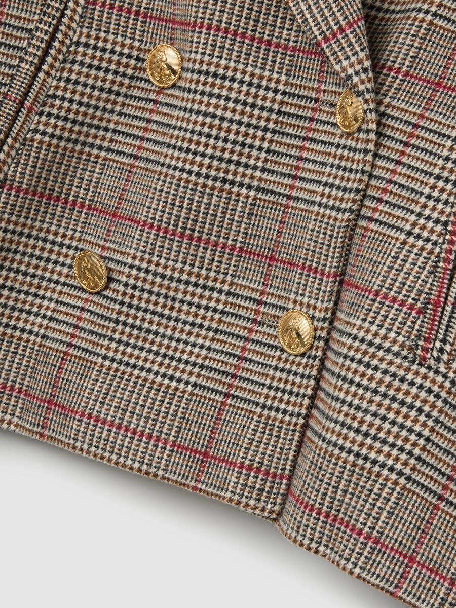 Multicolour Checked Double-Breasted Coat with Oversized Fit_5