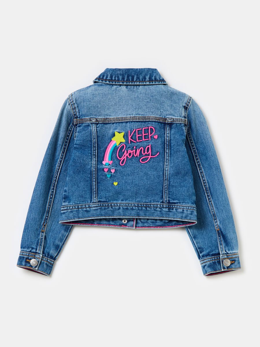 Denim jacket with lettering embroidery_1