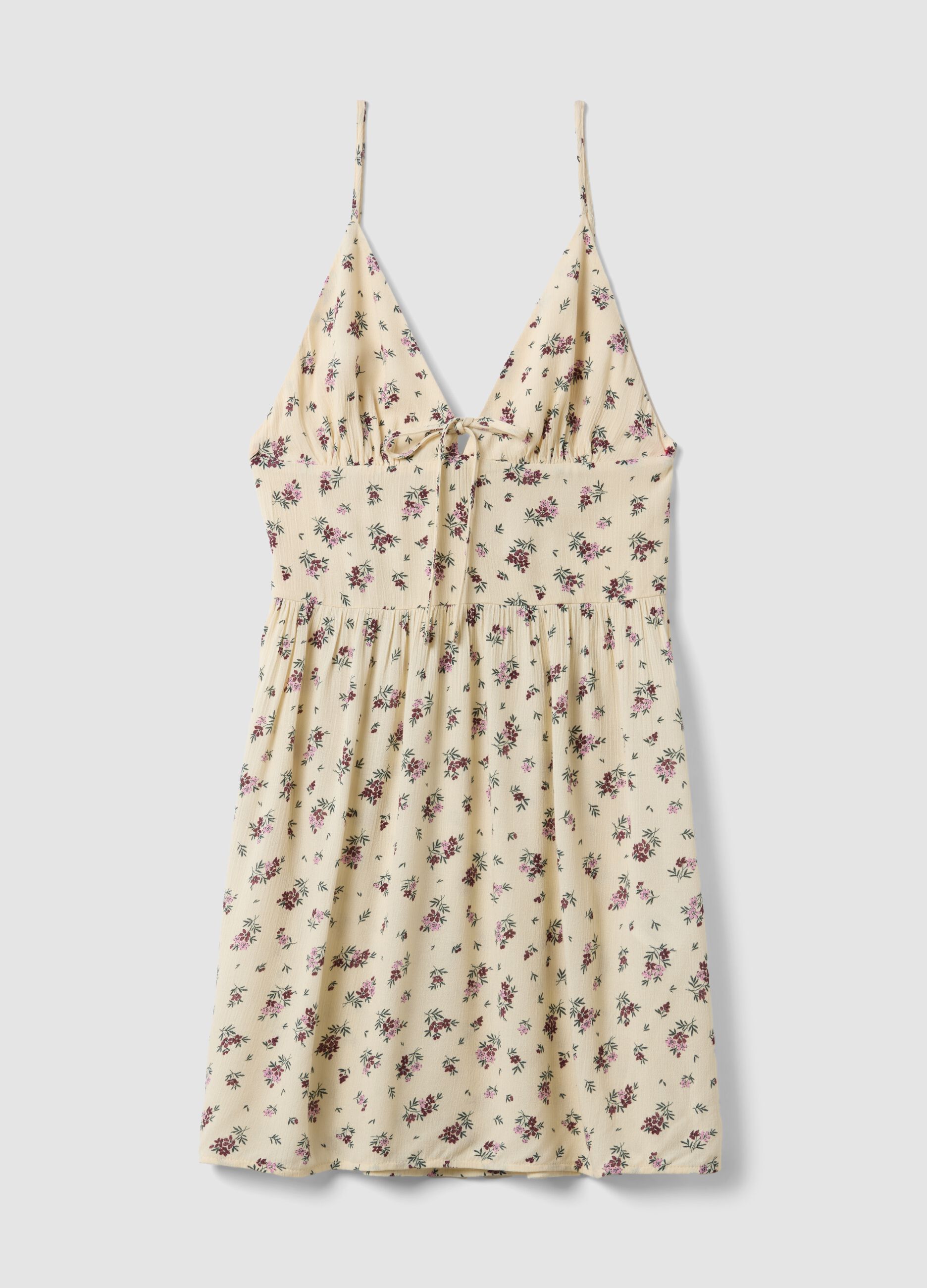 Beige floral pure viscose mini dress