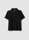 Black regular fit polo with mesh texture_4