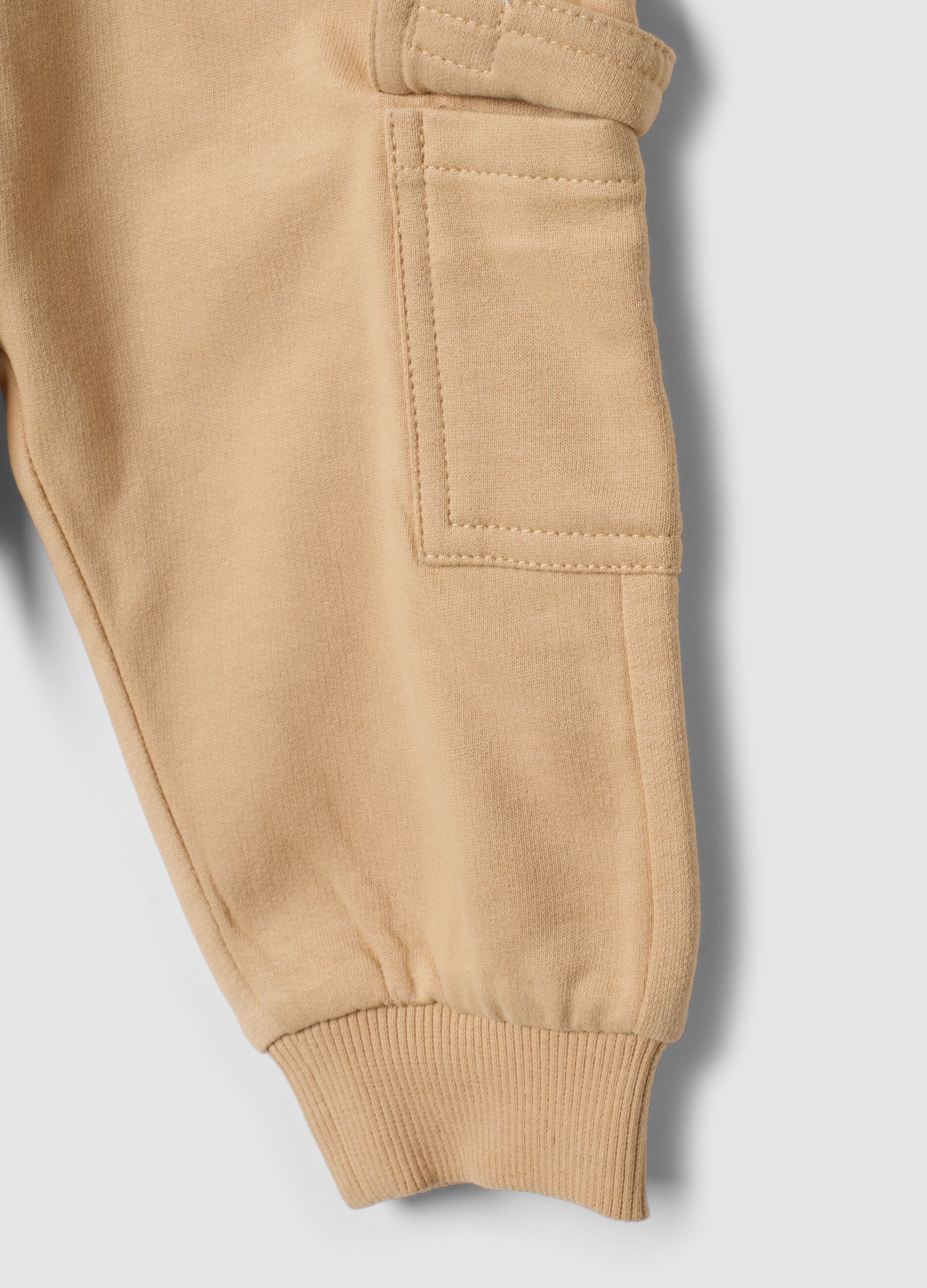 Beige organic cotton cargo trousers with drawstring for baby
