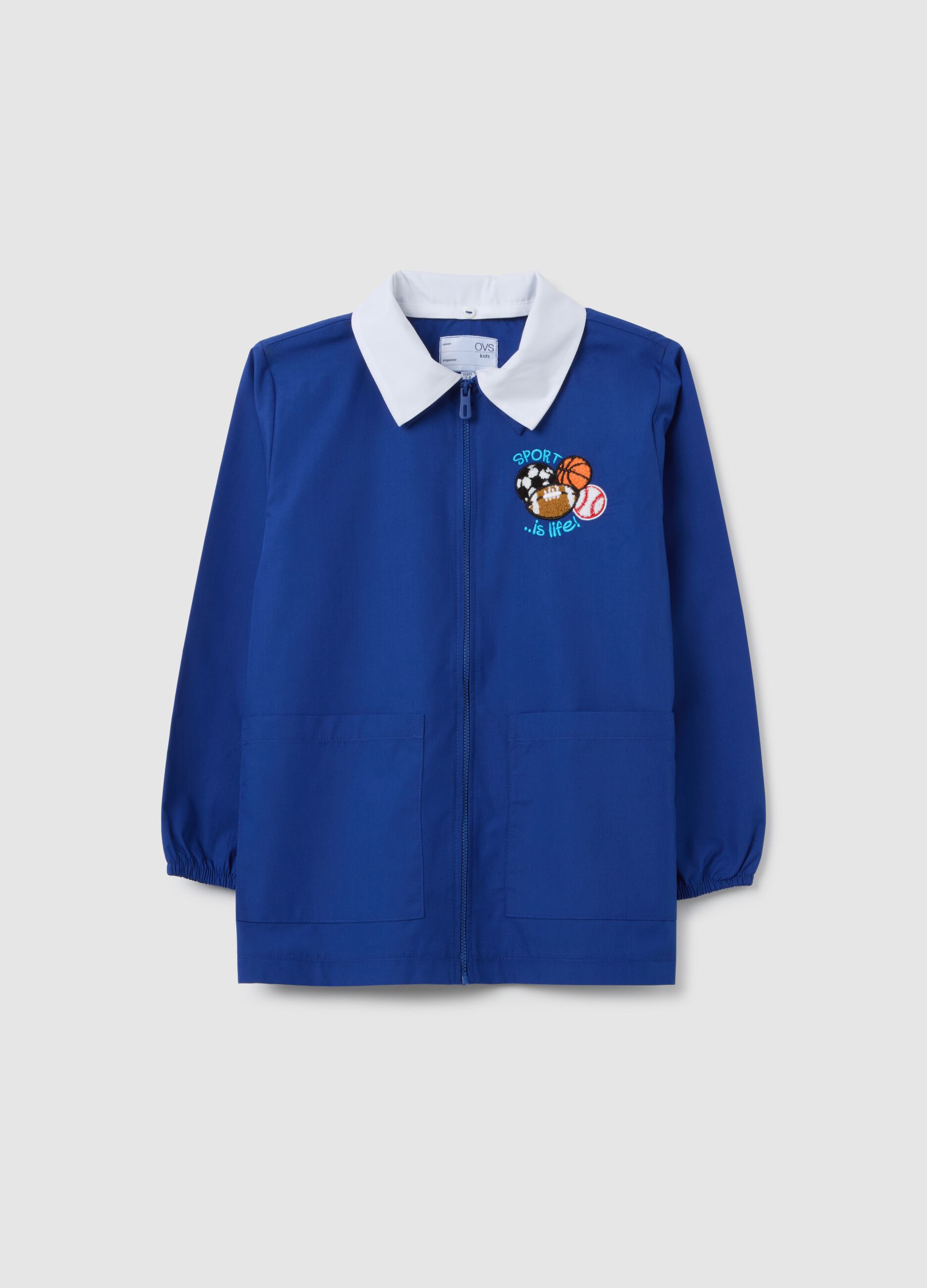 Grembiule scolastico da bambino in misto cotone blu con zip