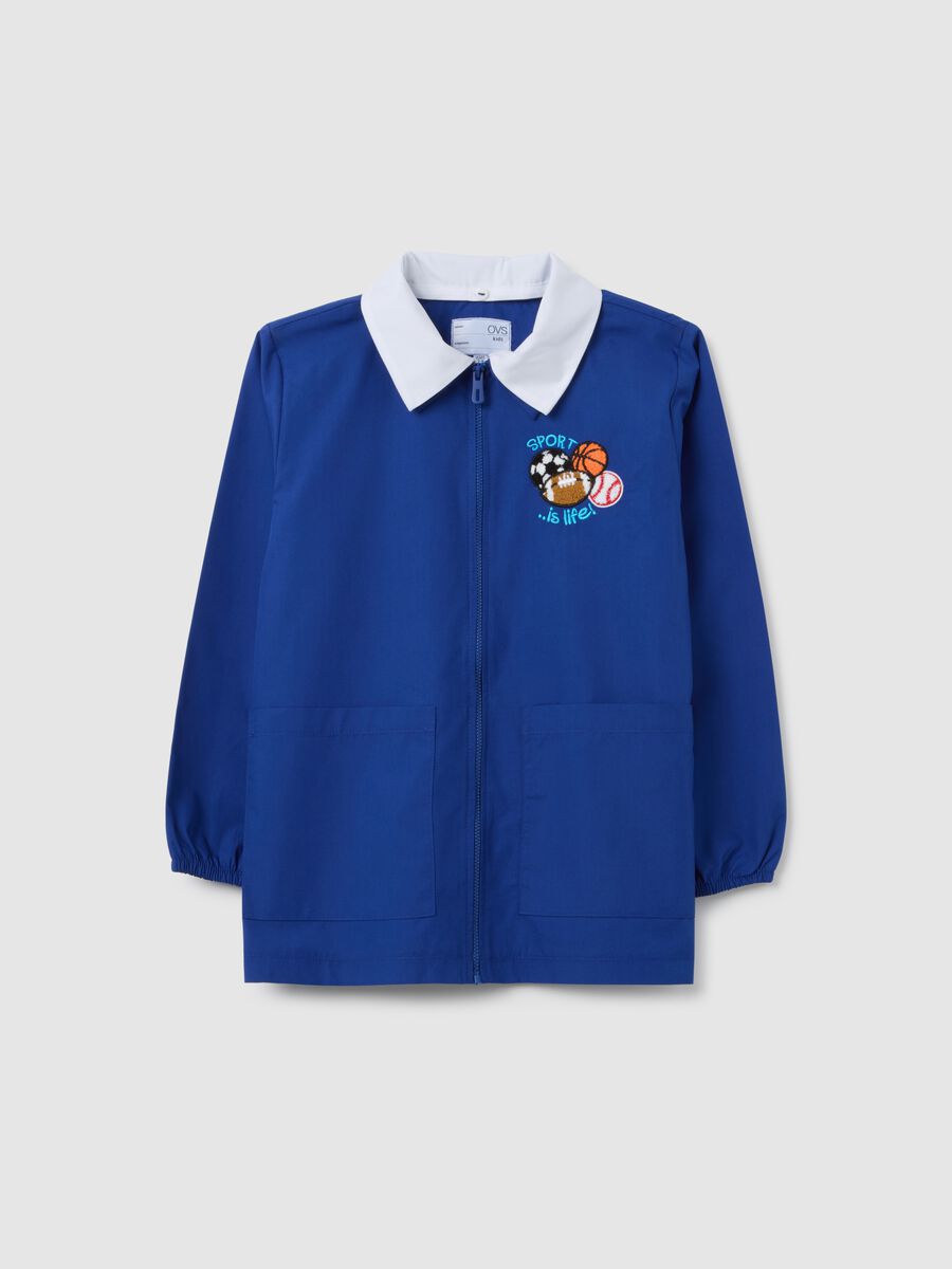 Children's blue cotton blend school apron with zip_0
