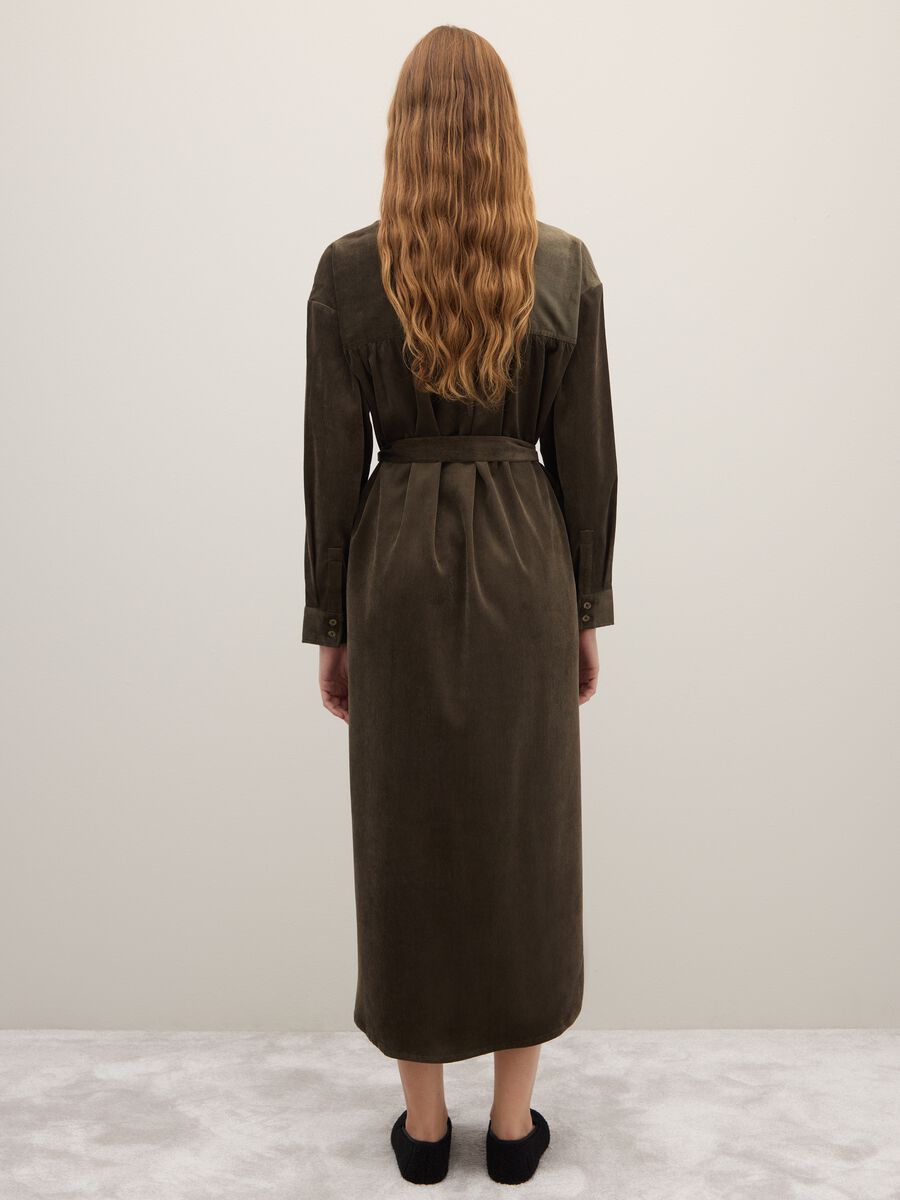 Green long dress with belt and buttons_2