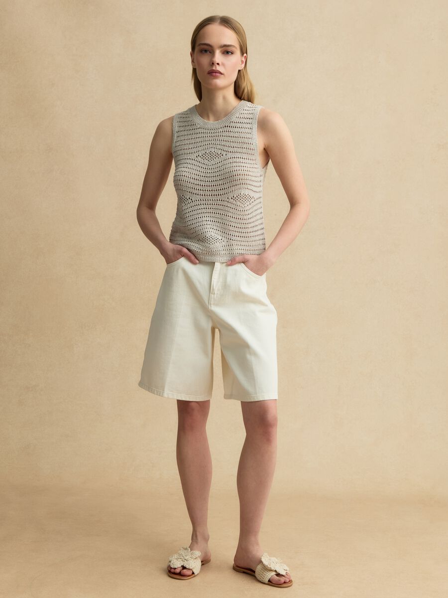Canotta beige in misto viscosa traforata_1