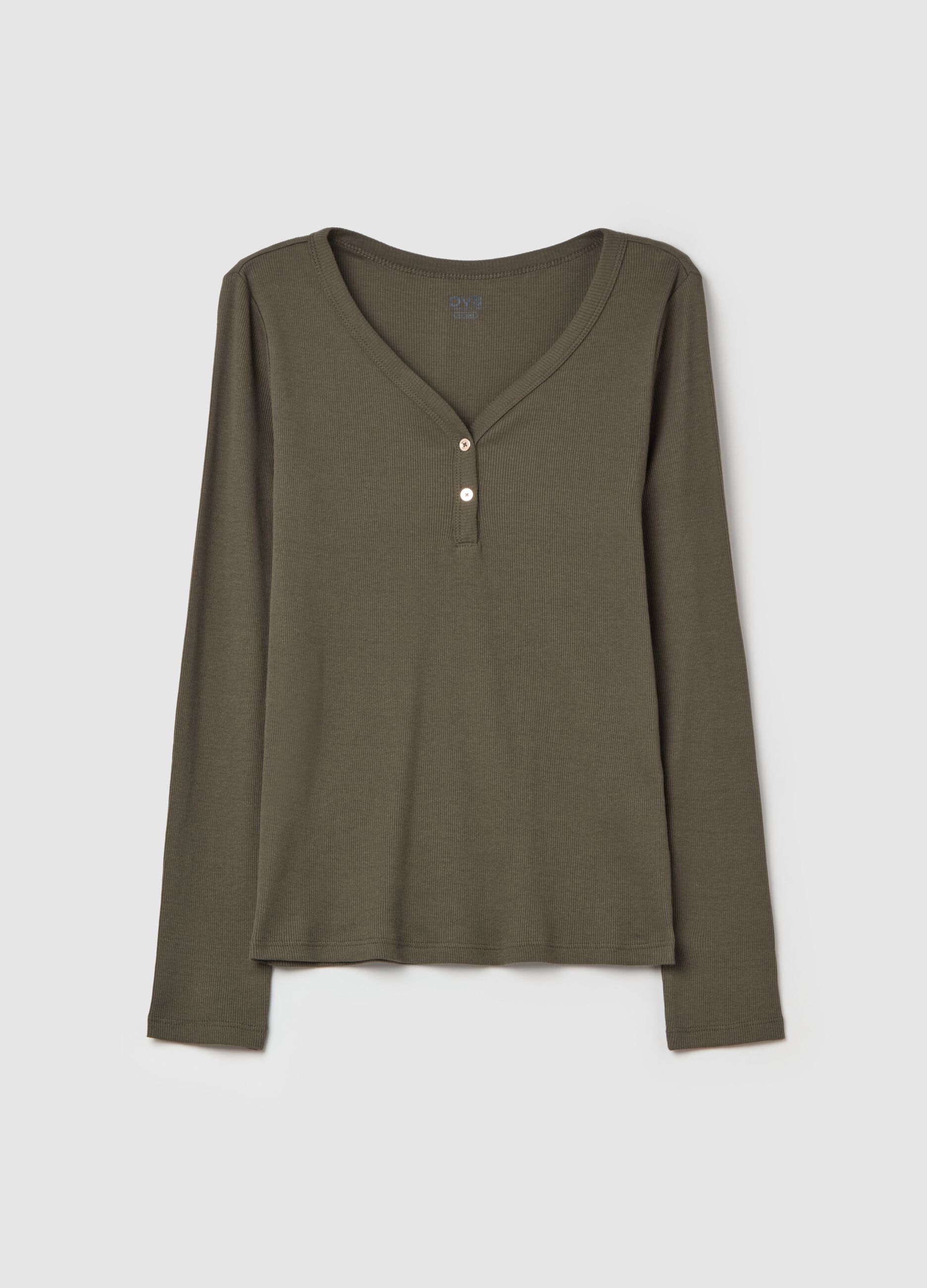Ribbed t-shirt with granddad collar