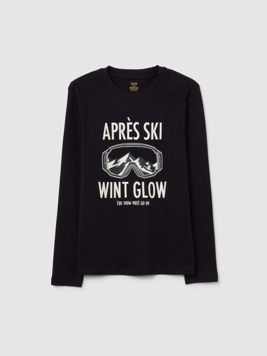 T-shirt nera a maniche lunghe da ragazzo in puro cotone regular fit_3