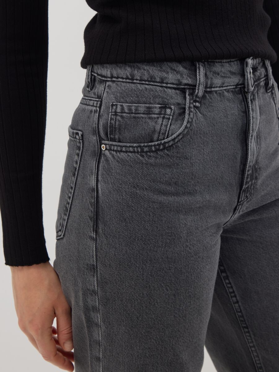 Grey pure cotton wide-leg high-waisted denim jeans_3