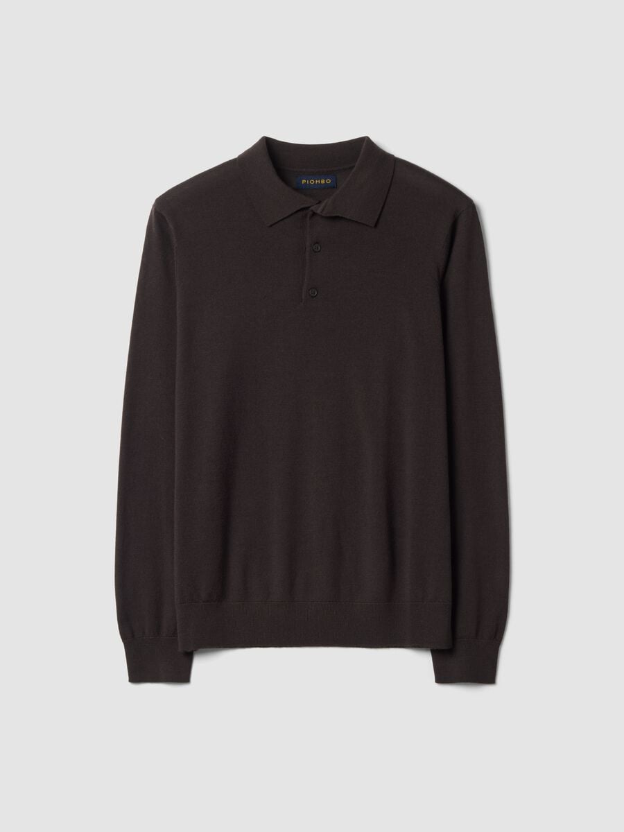 Maglia polo marrone in pura lana merino con colletto polo_0