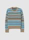 Multicolour Crew Neck Sweater with Geometric Pattern, Regular Fit_4