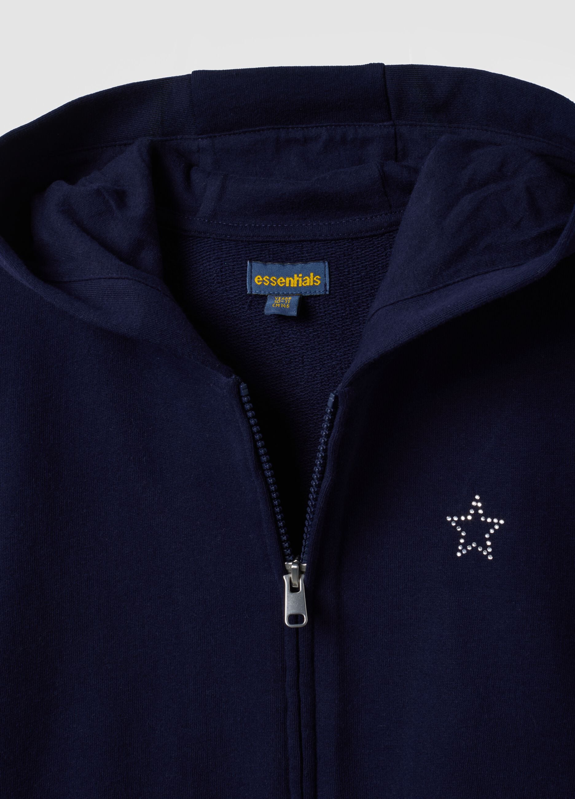 Blue organic cotton hooded zip-up sweatshirt with star detail for girls