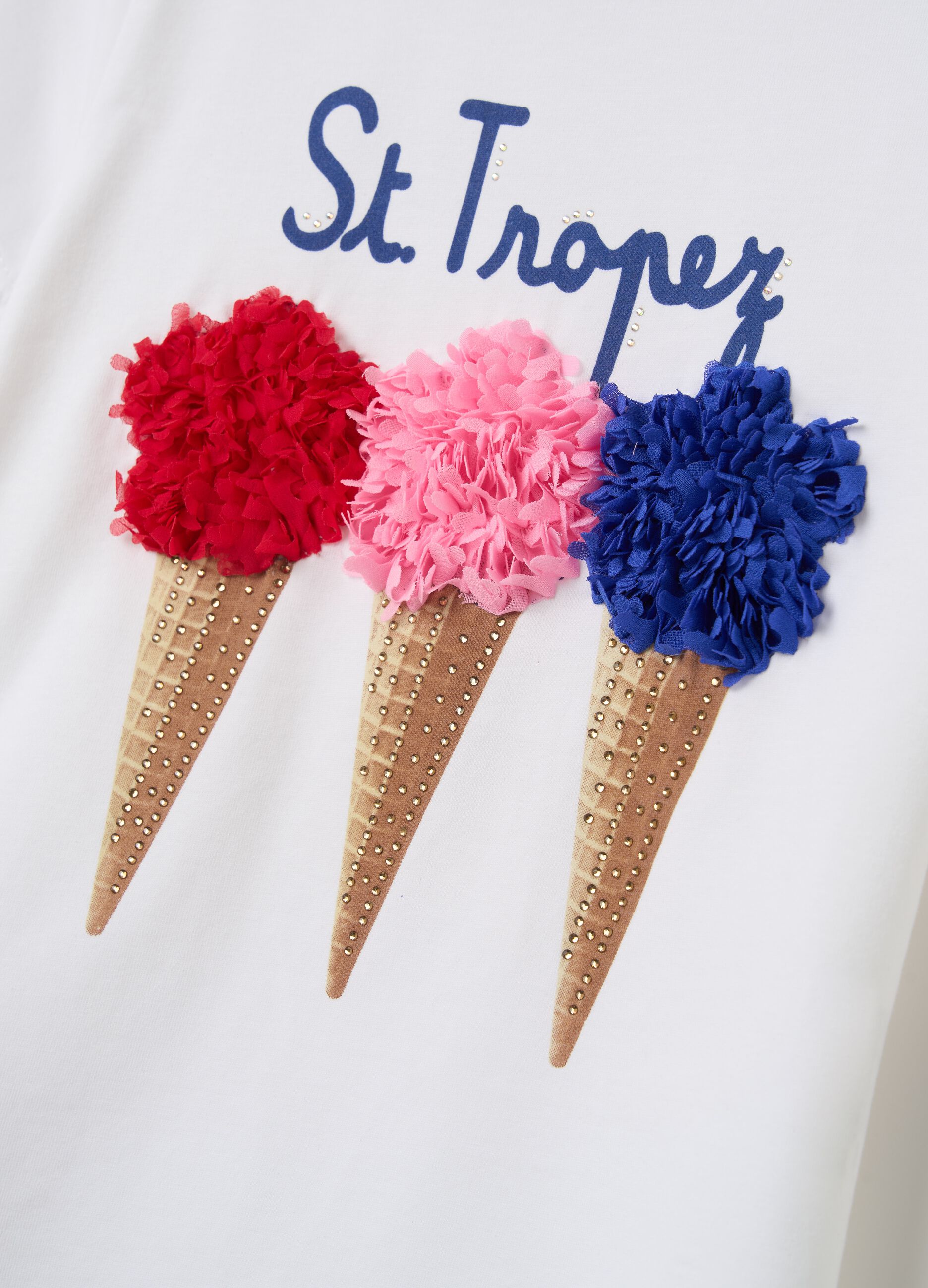 "St. Tropez" T-shirt with ice cream print and appliqués