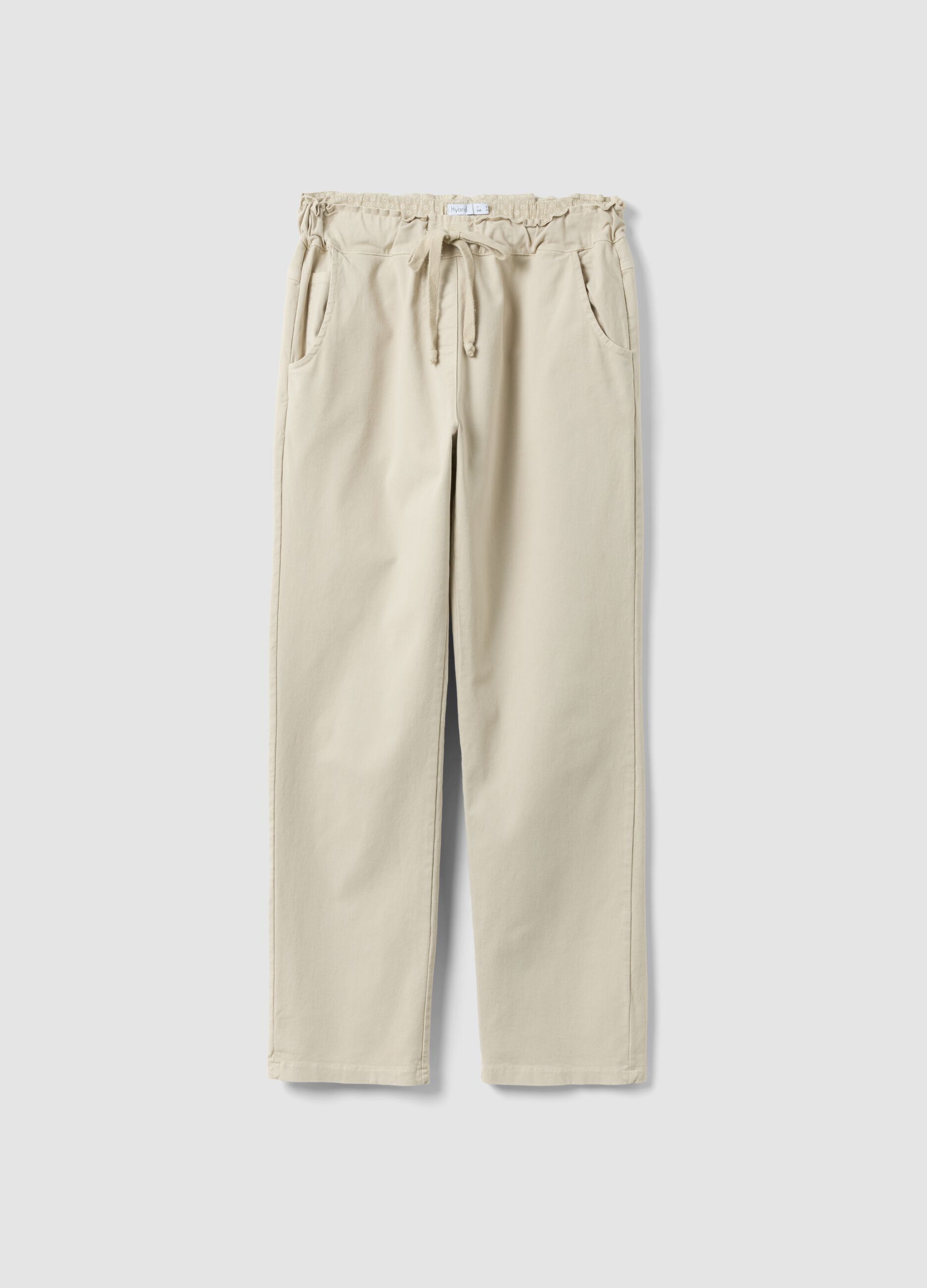 Beige stretch cotton paper bag trousers regular fit