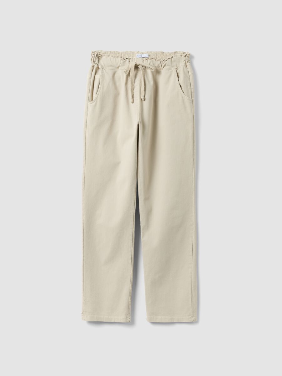 Beige stretch cotton paper bag trousers regular fit_0