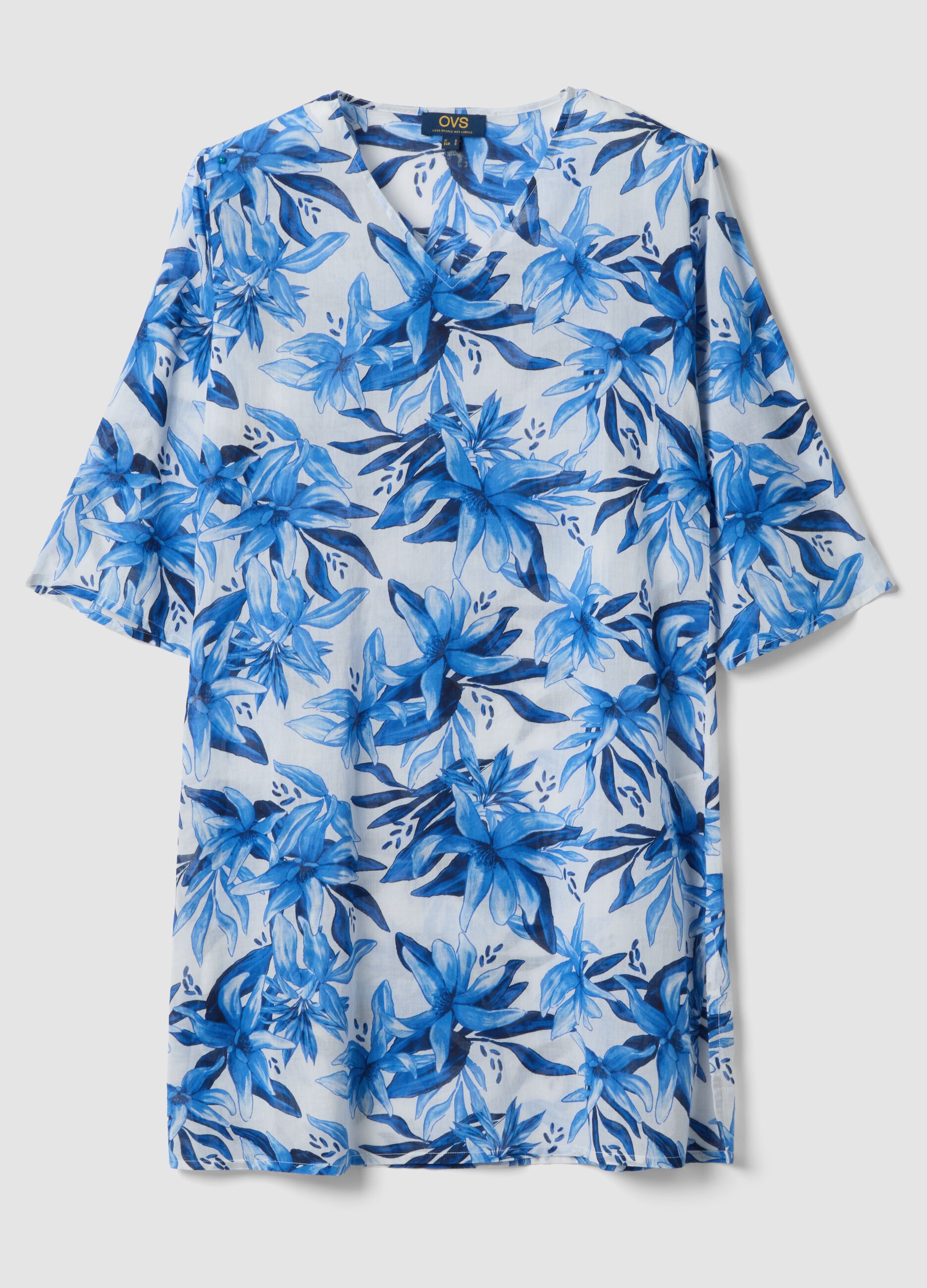 Multicoloured pure cotton kaftan with floral print