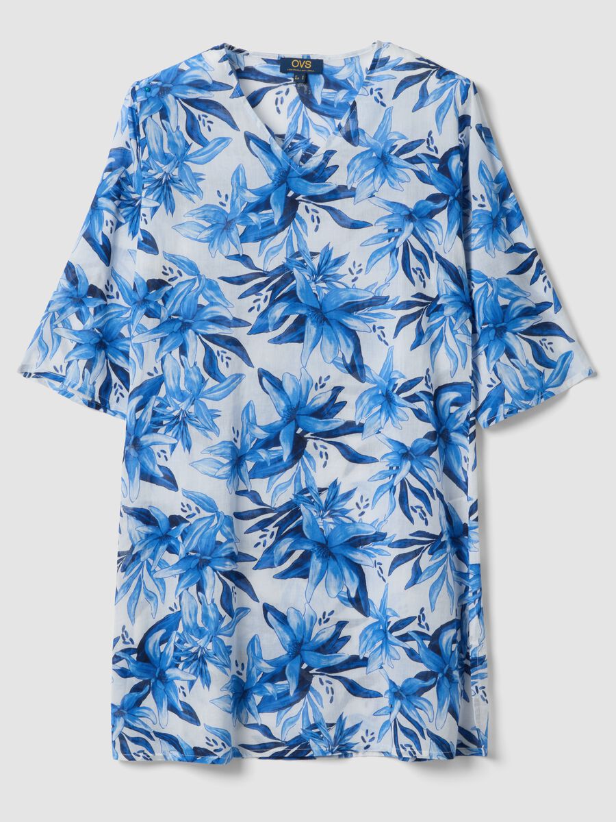 Multicoloured pure cotton kaftan with floral print_0