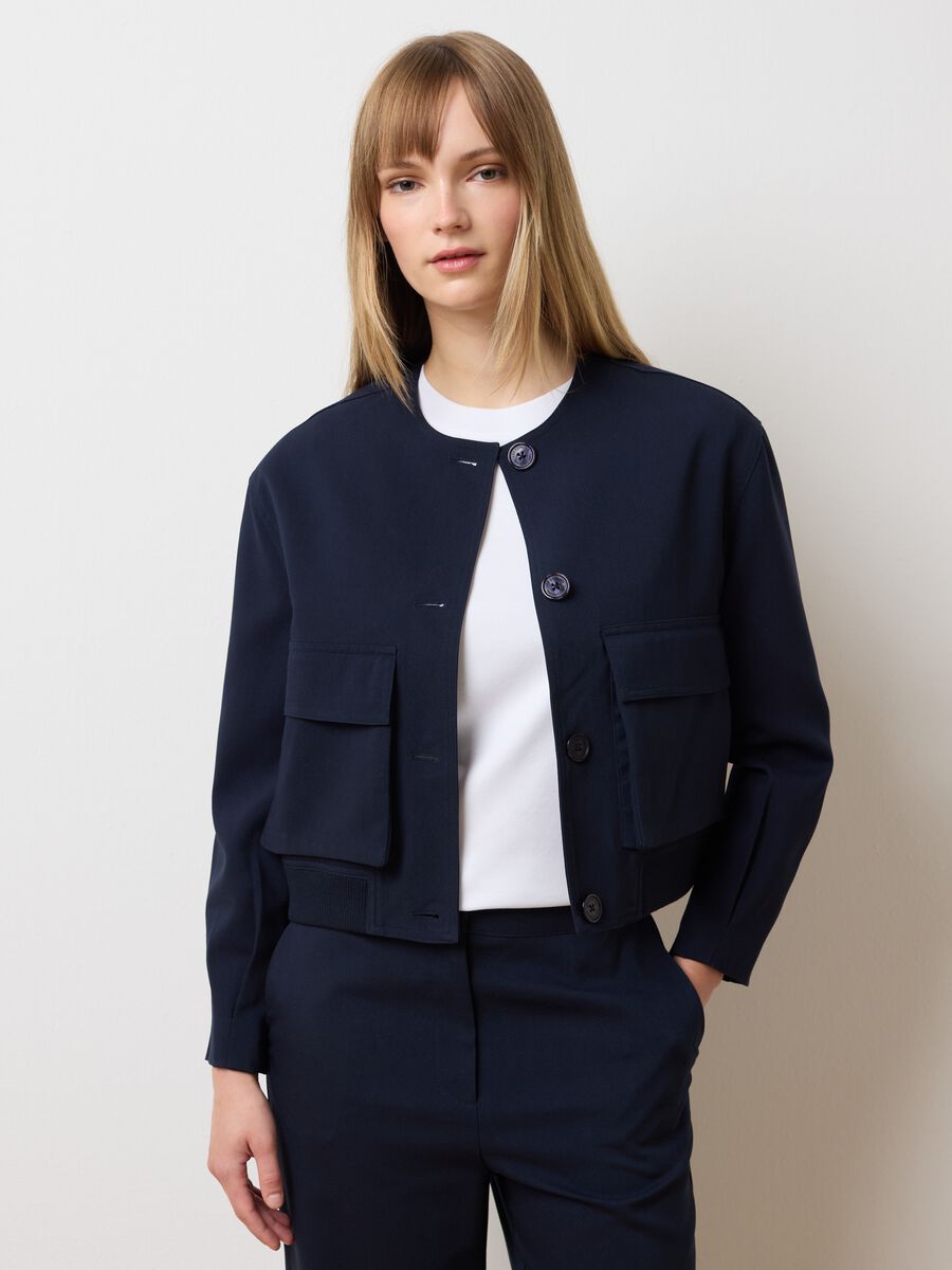 Blazer in misto blu regular fit con tasche_1