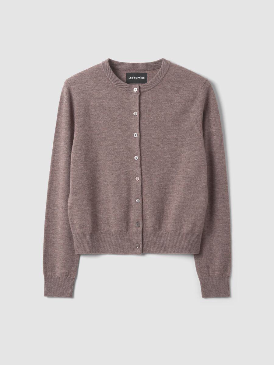 Cardigan grigio in pura lana con girocollo e bottoni regular fit_4