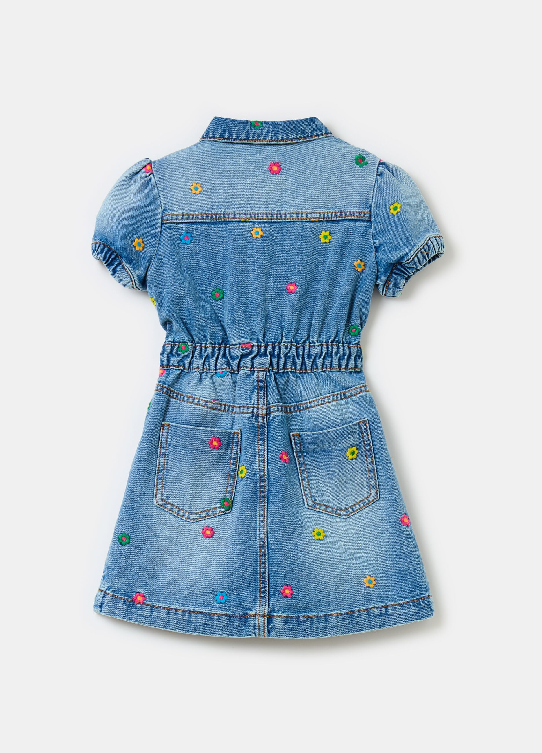 Denim dress with floral embroidery