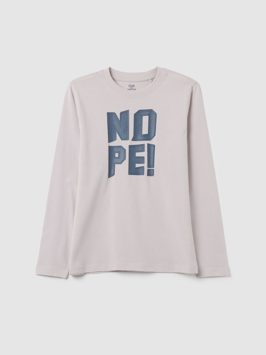 Boy's white pure cotton T-shirt, regular fit with NOPE! print_0