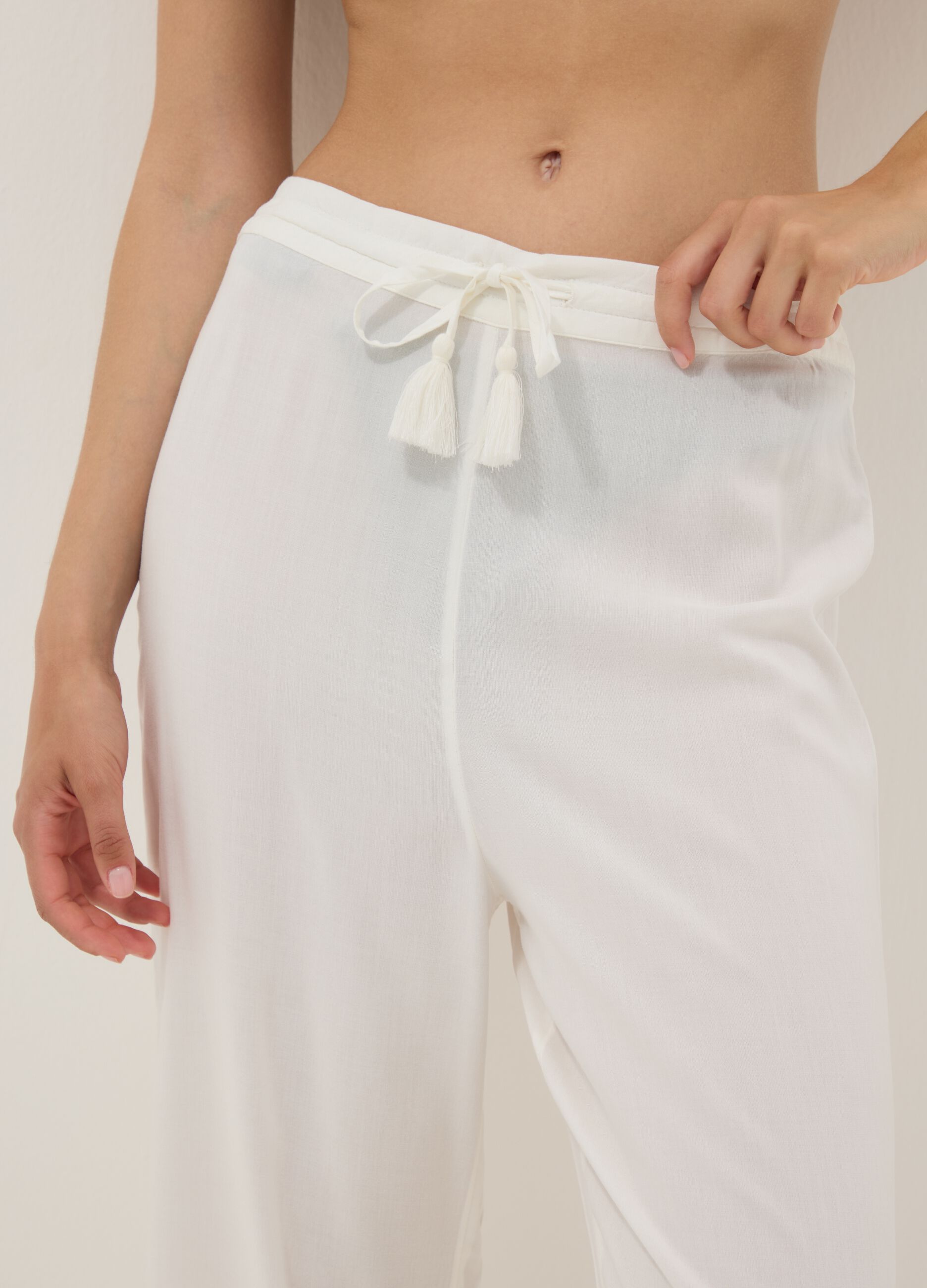 White pure viscose long trousers