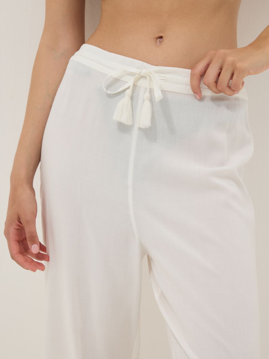 White pure viscose long trousers_3