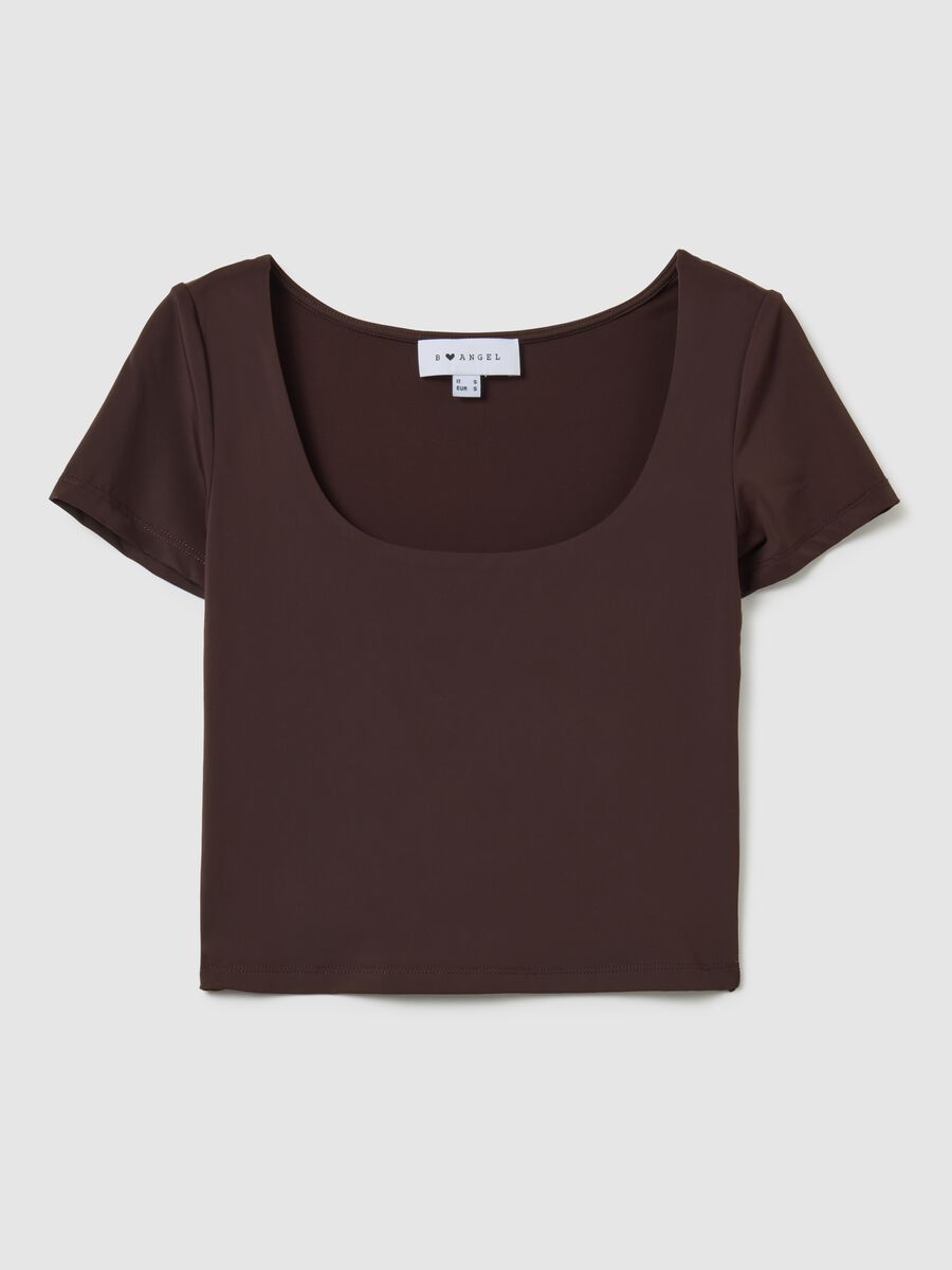 Brown fitted stretchy blend top_4