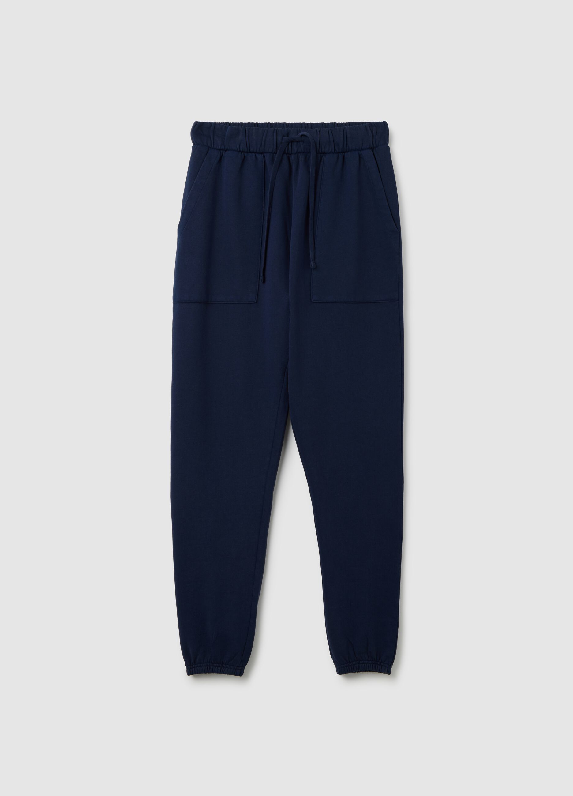 Blue cotton trousers with elastic waistband