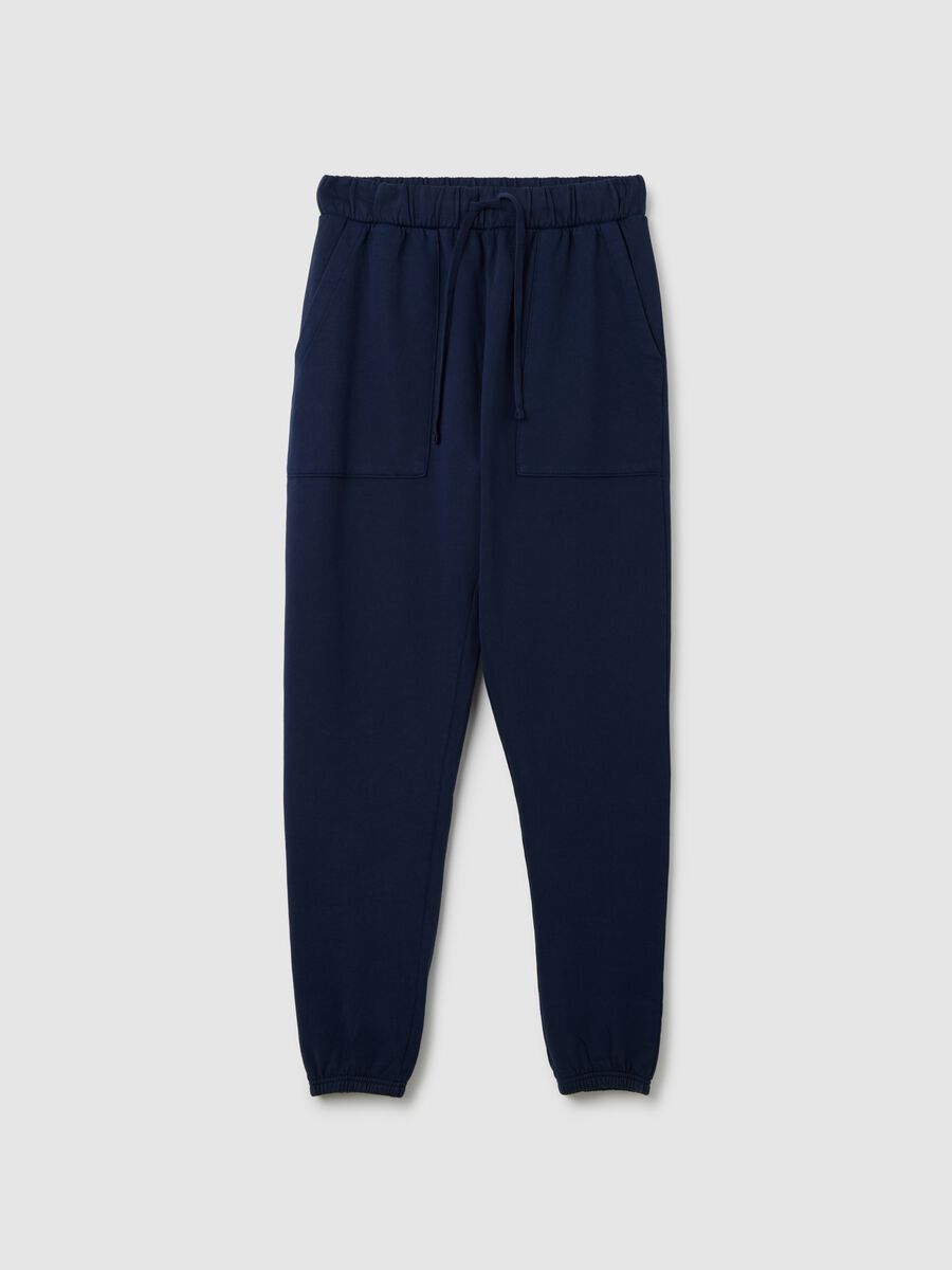 Blue cotton trousers with elastic waistband_4