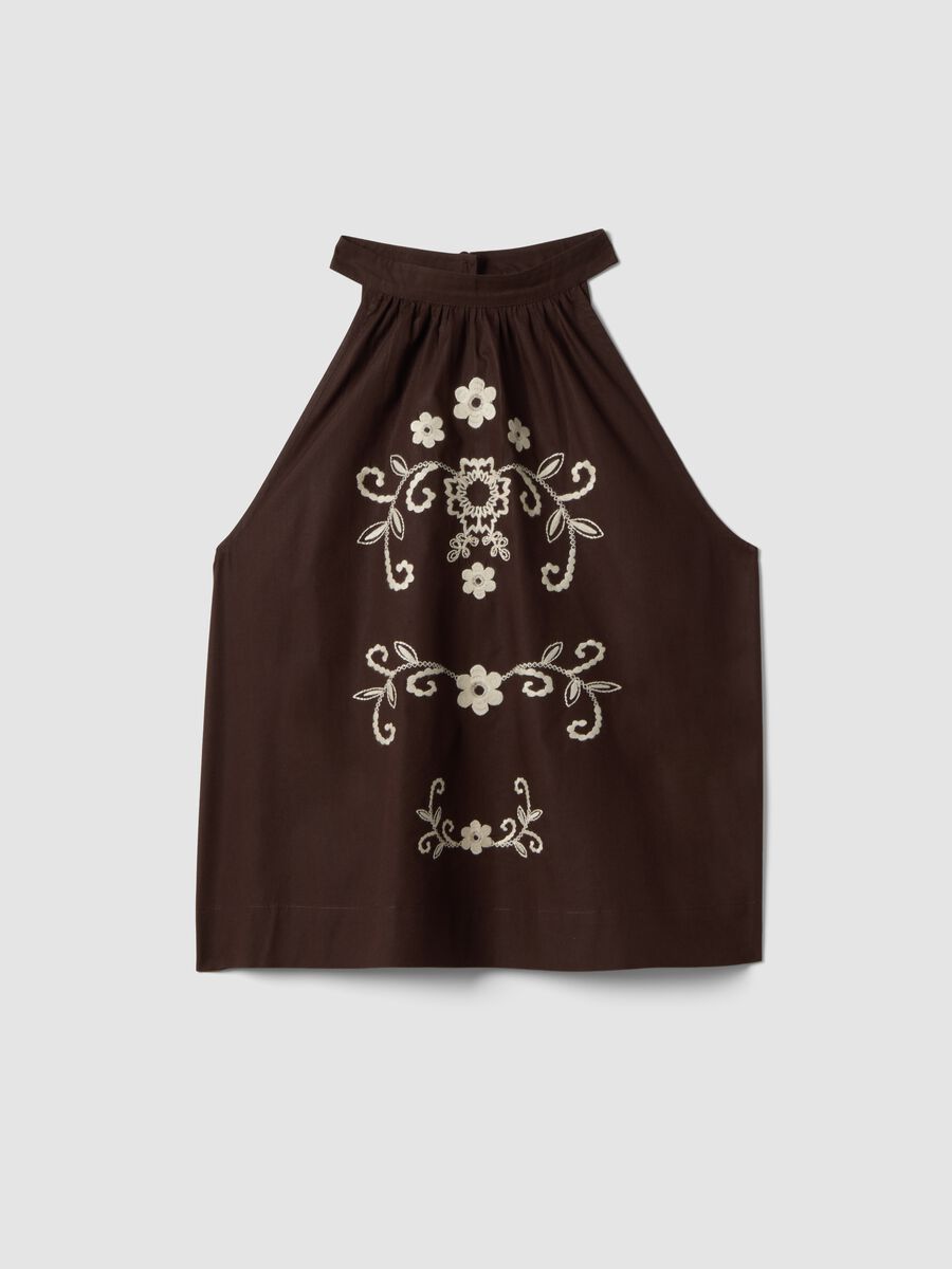 Brown pure cotton blouse regular fit with floral embroidery_0