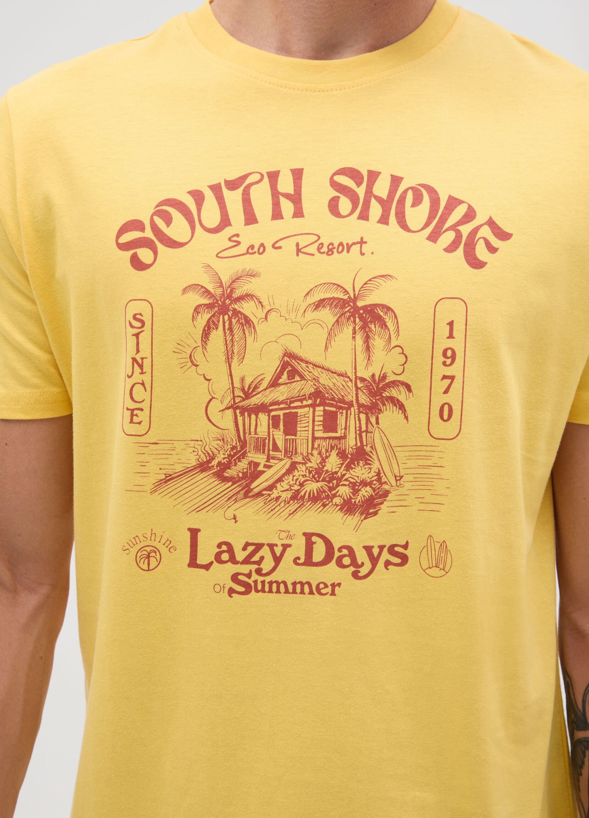 Men's yellow pure cotton regular fit T-shirt