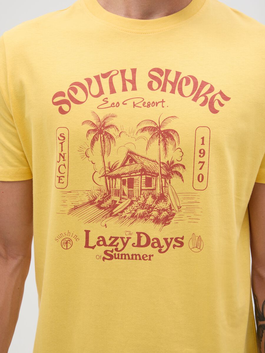 Men's yellow pure cotton regular fit T-shirt_2