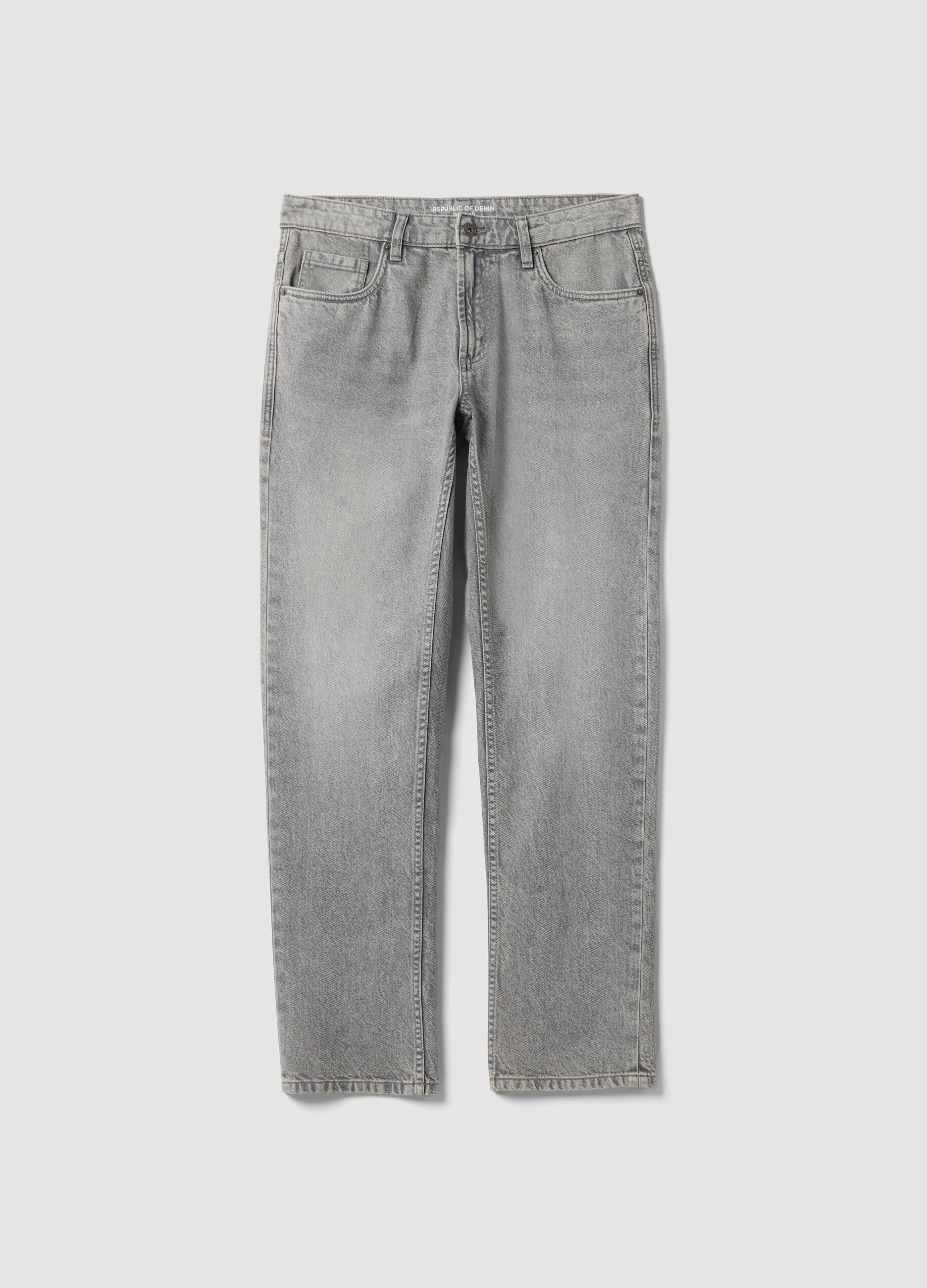 Grey denim jeans in pure cotton, regular fit