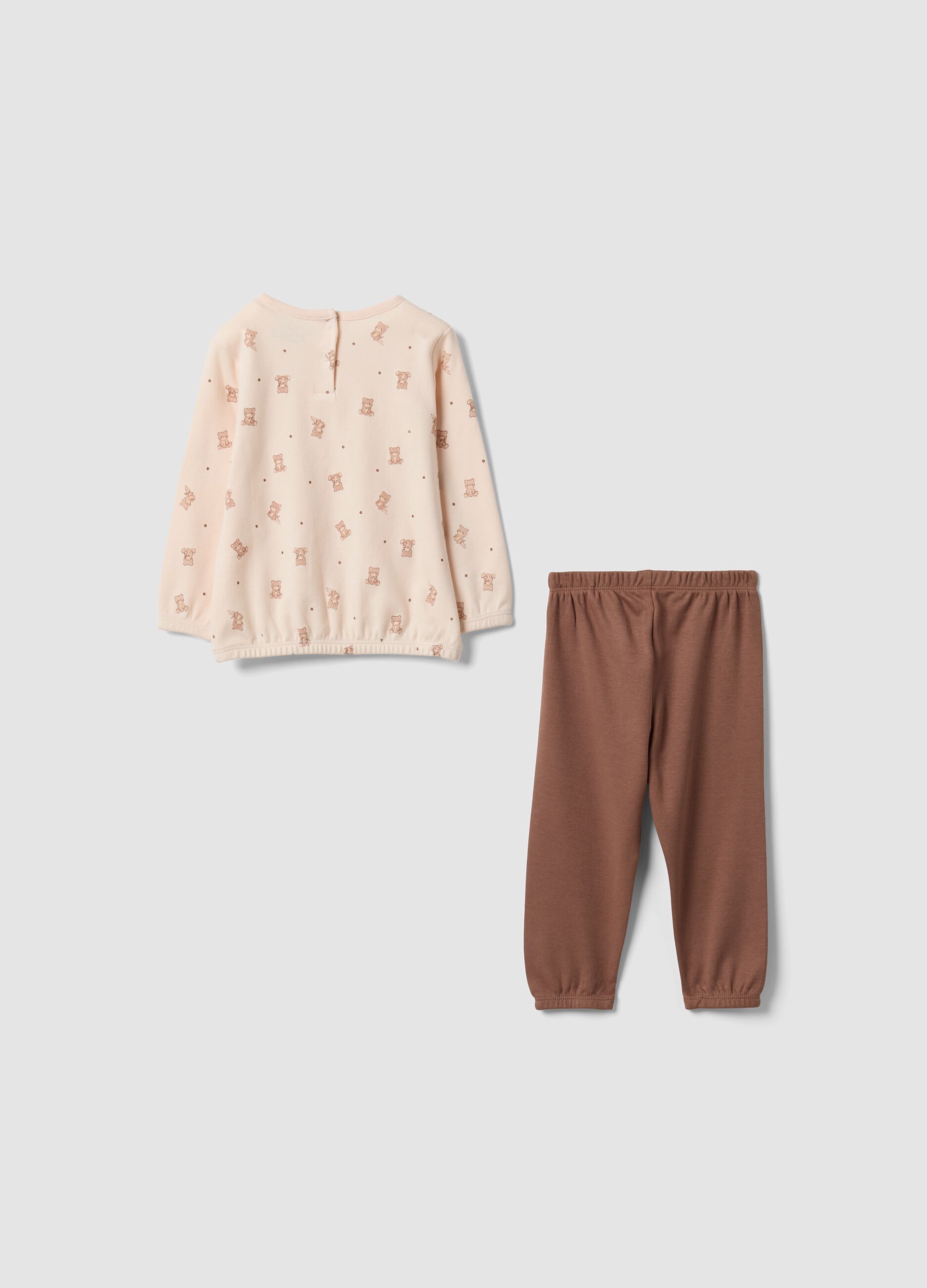 Pink and brown pure organic cotton crew-neck pyjamas for baby girl