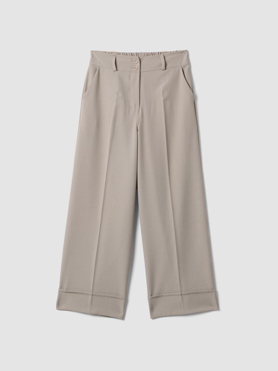 Beige stretch trousers with turn-up hem_4
