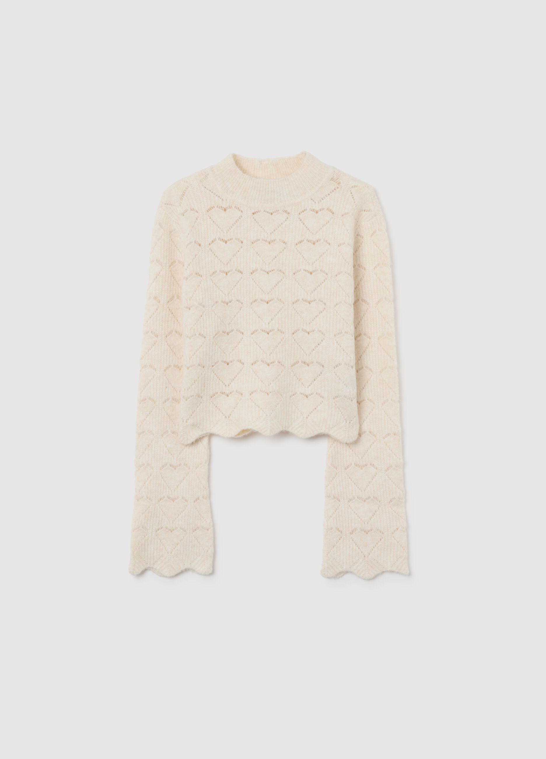 Beige Sweater with Heart Pattern