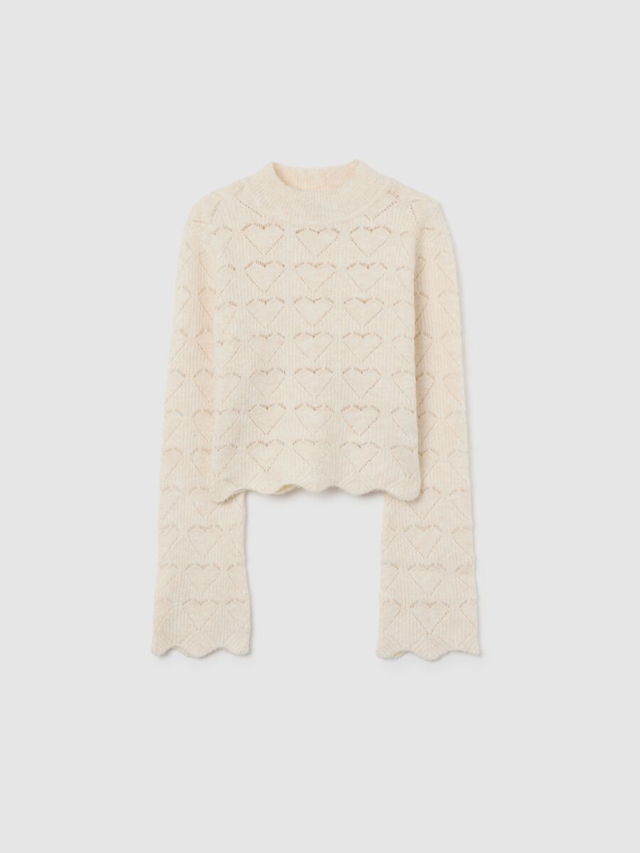 Beige Sweater with Heart Pattern_0