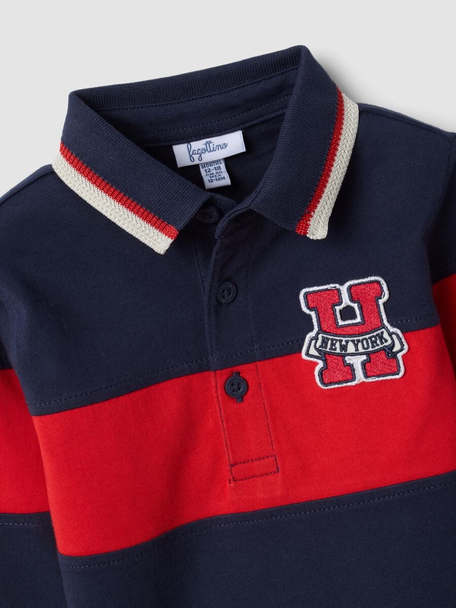 Blue striped long-sleeve pure cotton polo shirt for boys_2