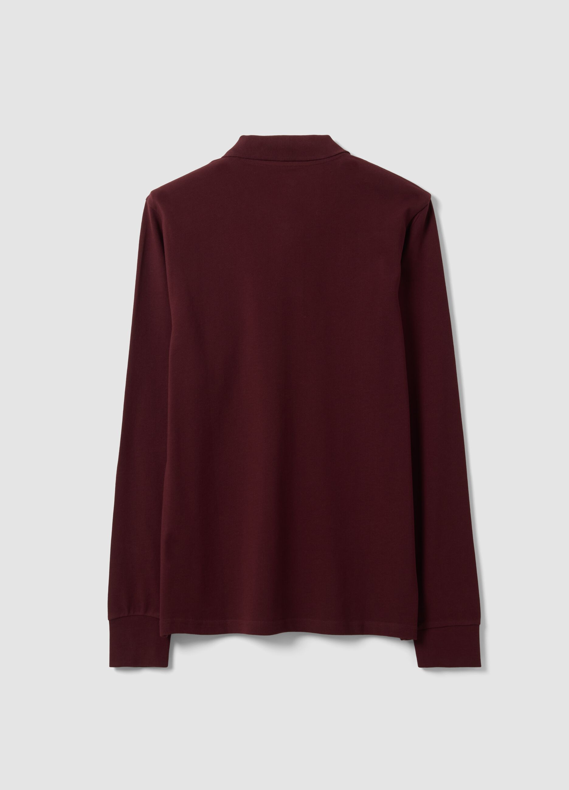 Polo rossa in piquet di puro cotone organico a maniche lunghe regular fit