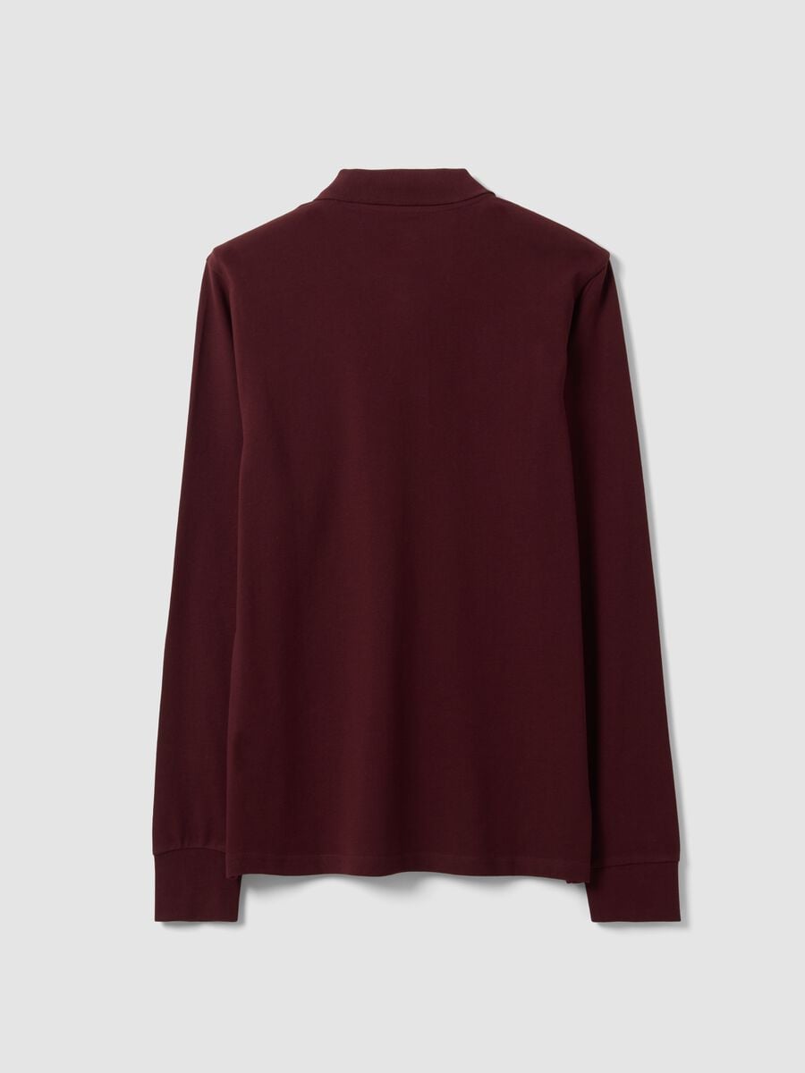 Red long-sleeve piqu&eacute; polo in pure organic cotton, regular fit_1