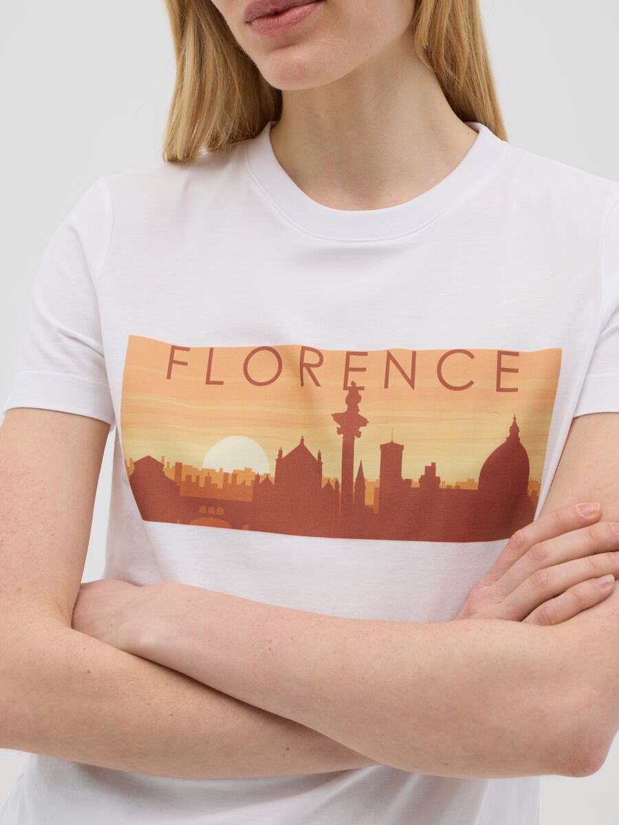 White T-shirt with Florence Ovs print_3