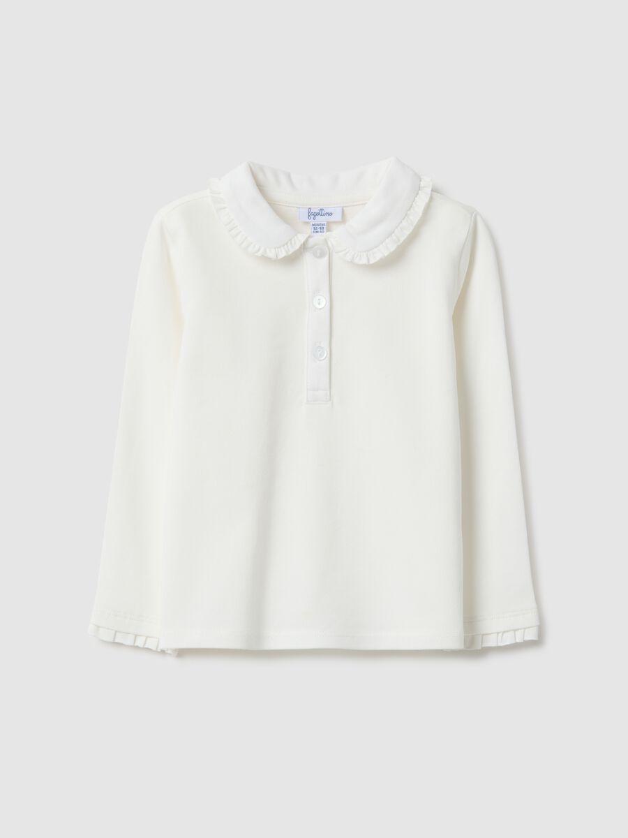 White polo with ruffles for girls in stretch cotton regular fit_0