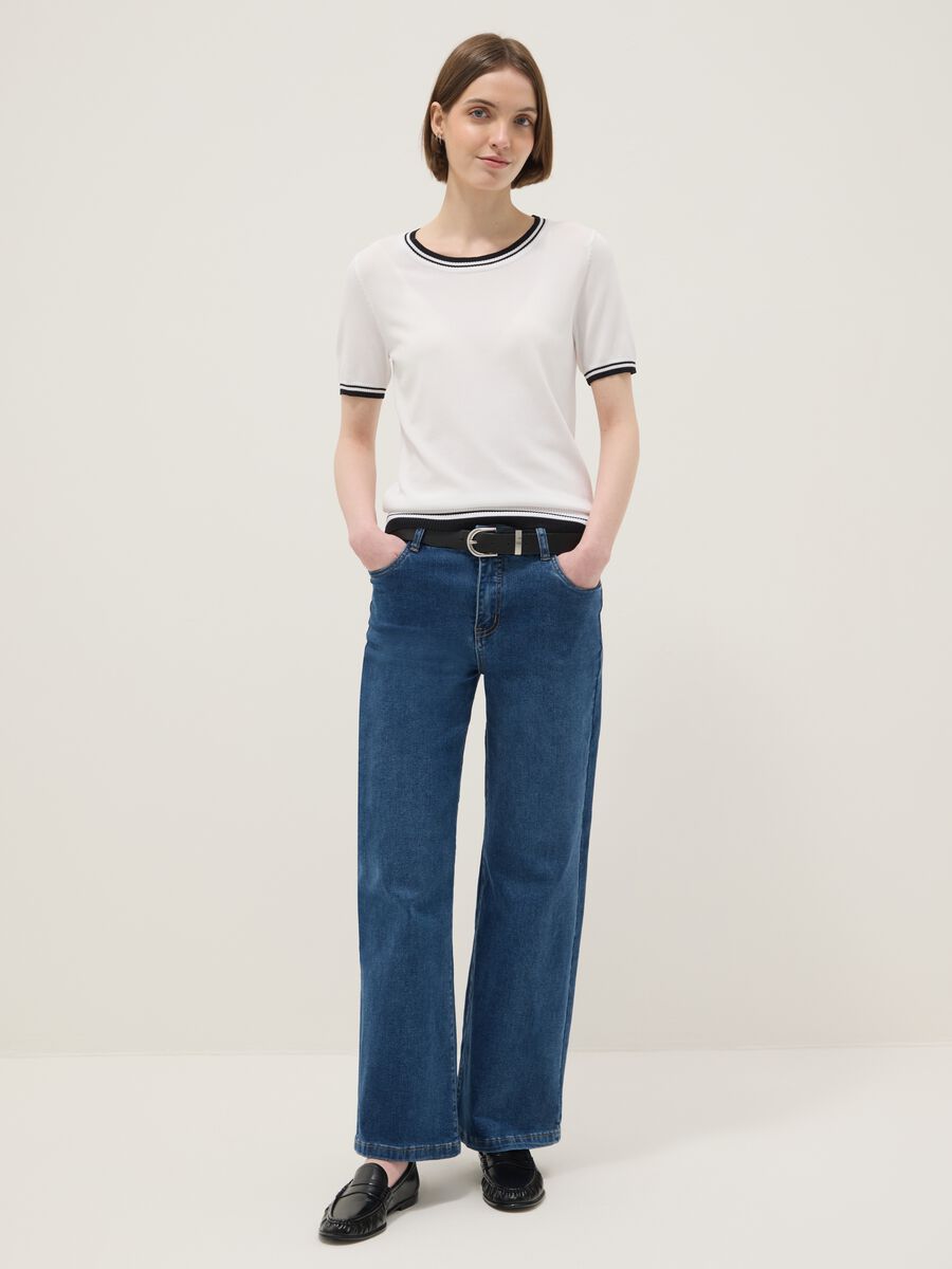 Stretch blue regular fit cotton blend denim trousers_0