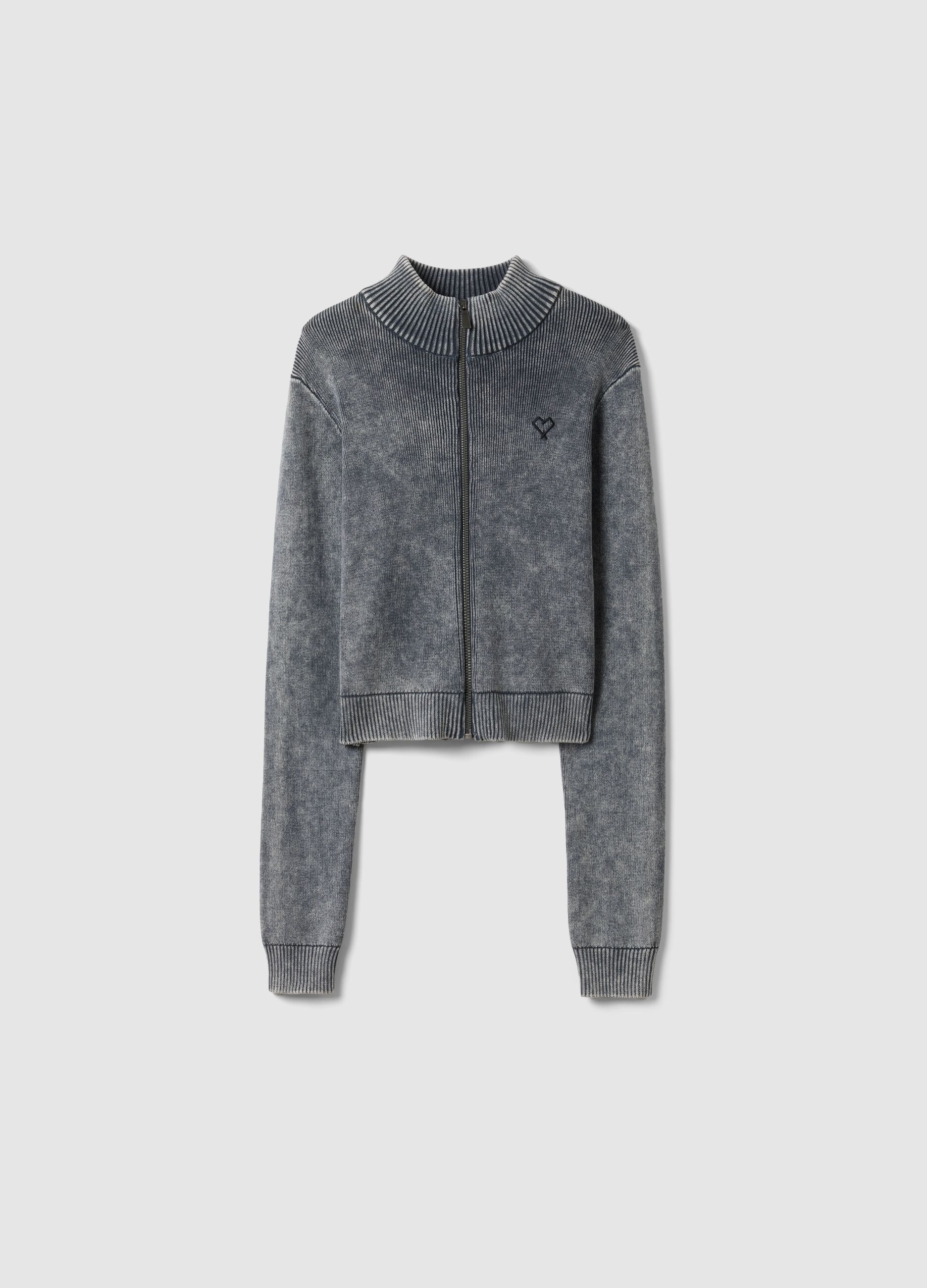 Girls' slim fit grey pure cotton cardigan with full zip