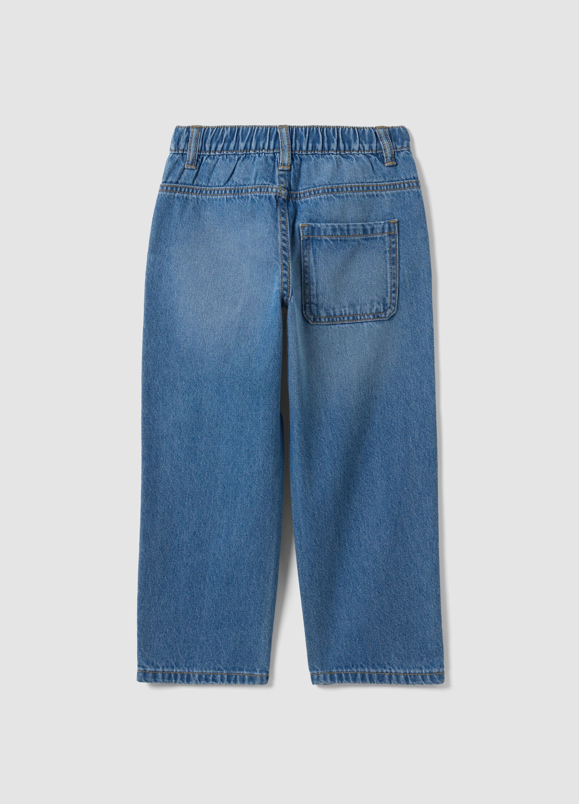 Light Blue Pure Cotton Wide-Leg Jeans for Boys