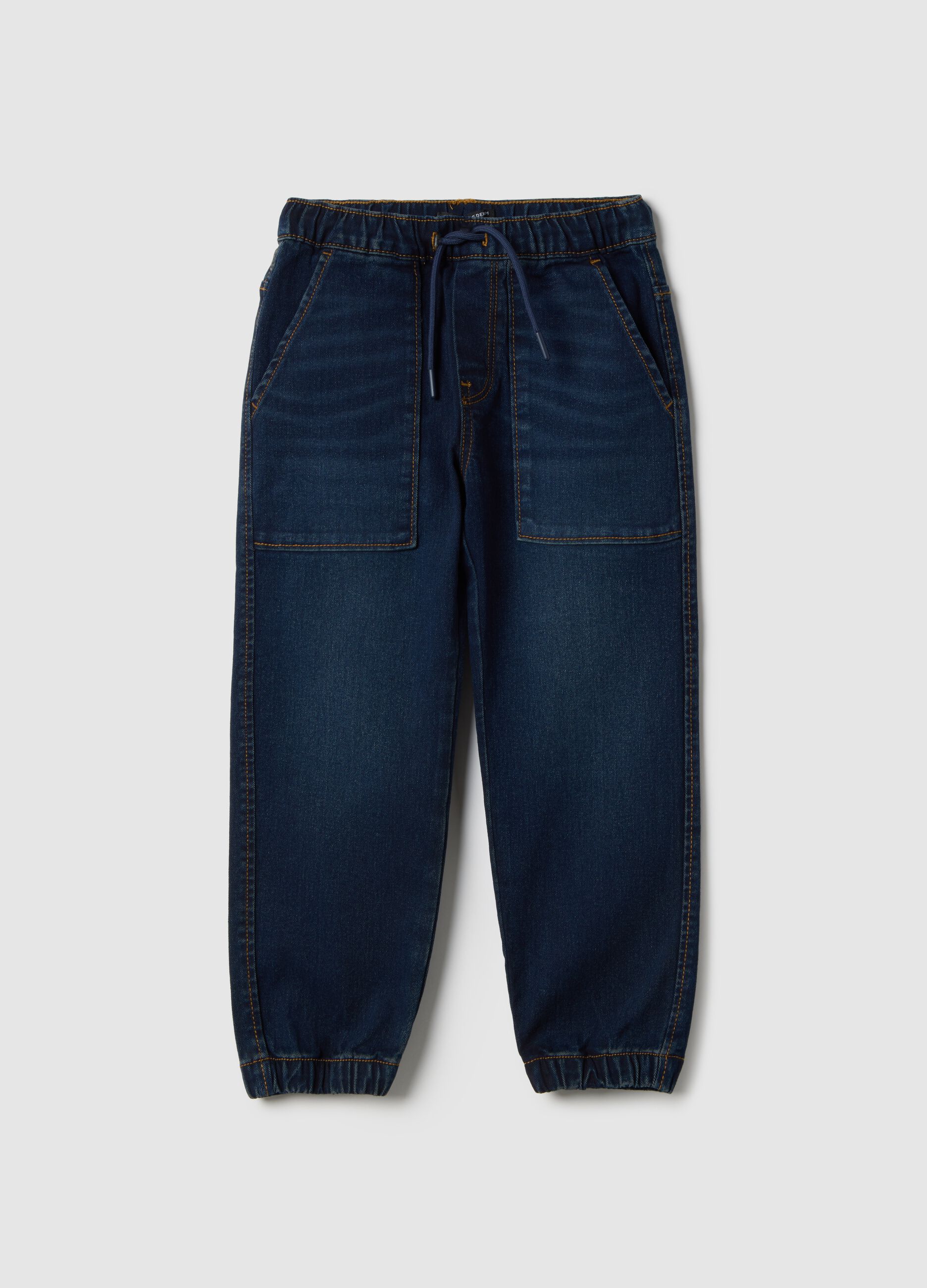 Blue cotton blend relaxed fit jogger jeans for boys