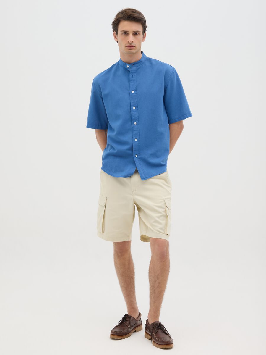 Men's Blue Cotton Blend Regular Fit Shirt_1
