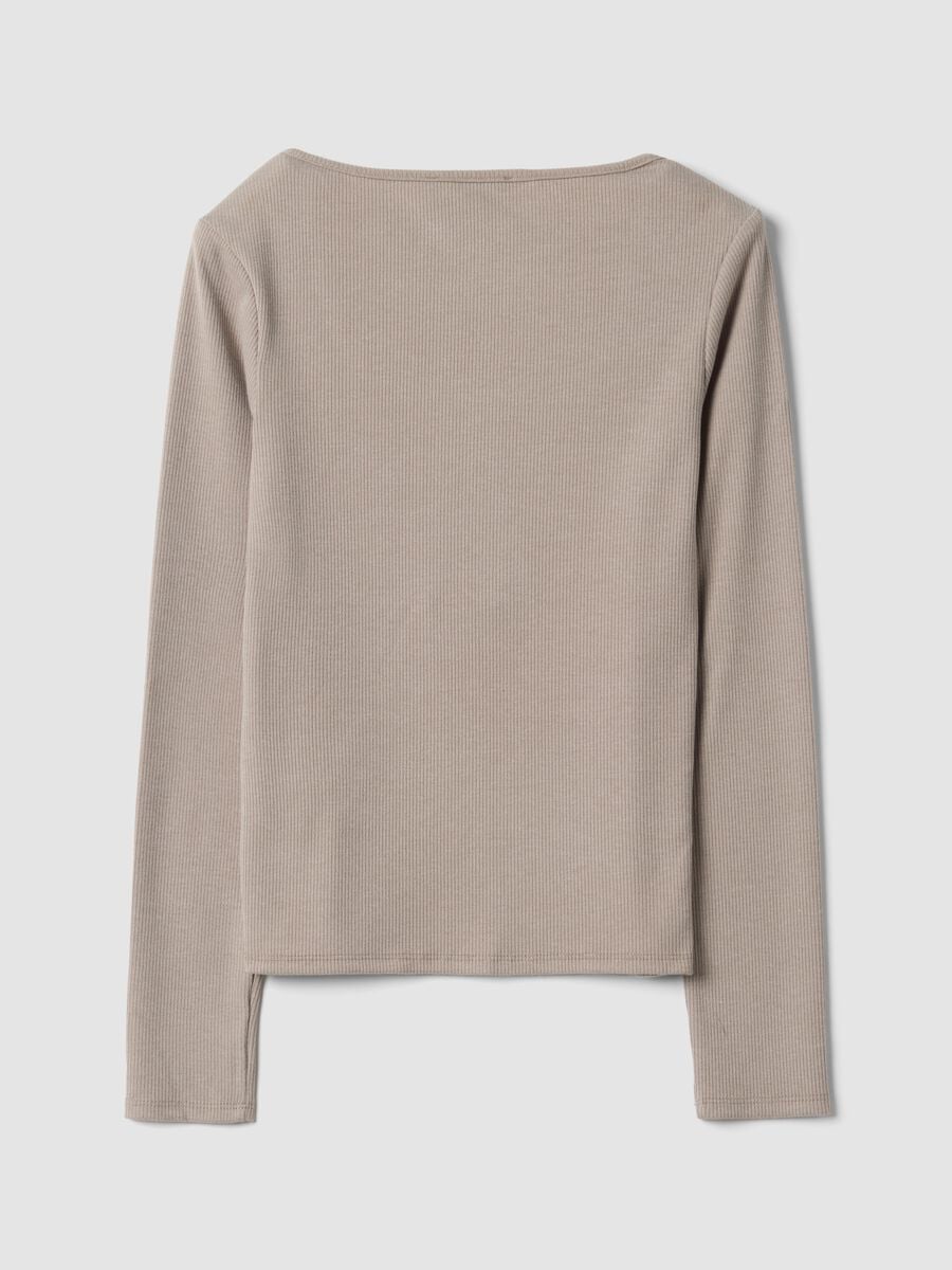 Beige stretch viscose crew-neck T-shirt_6