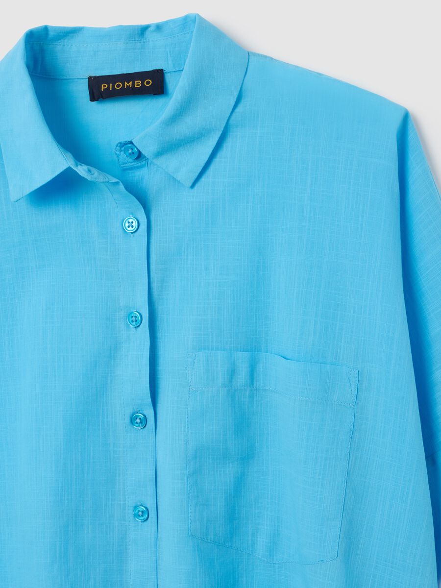 Women's blue oversized pure cotton shirt_1