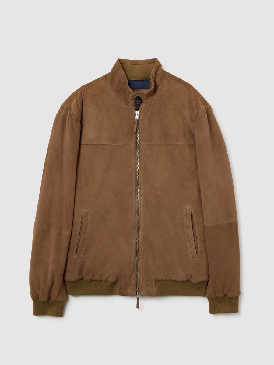 Brown genuine leather bomber jacket_4
